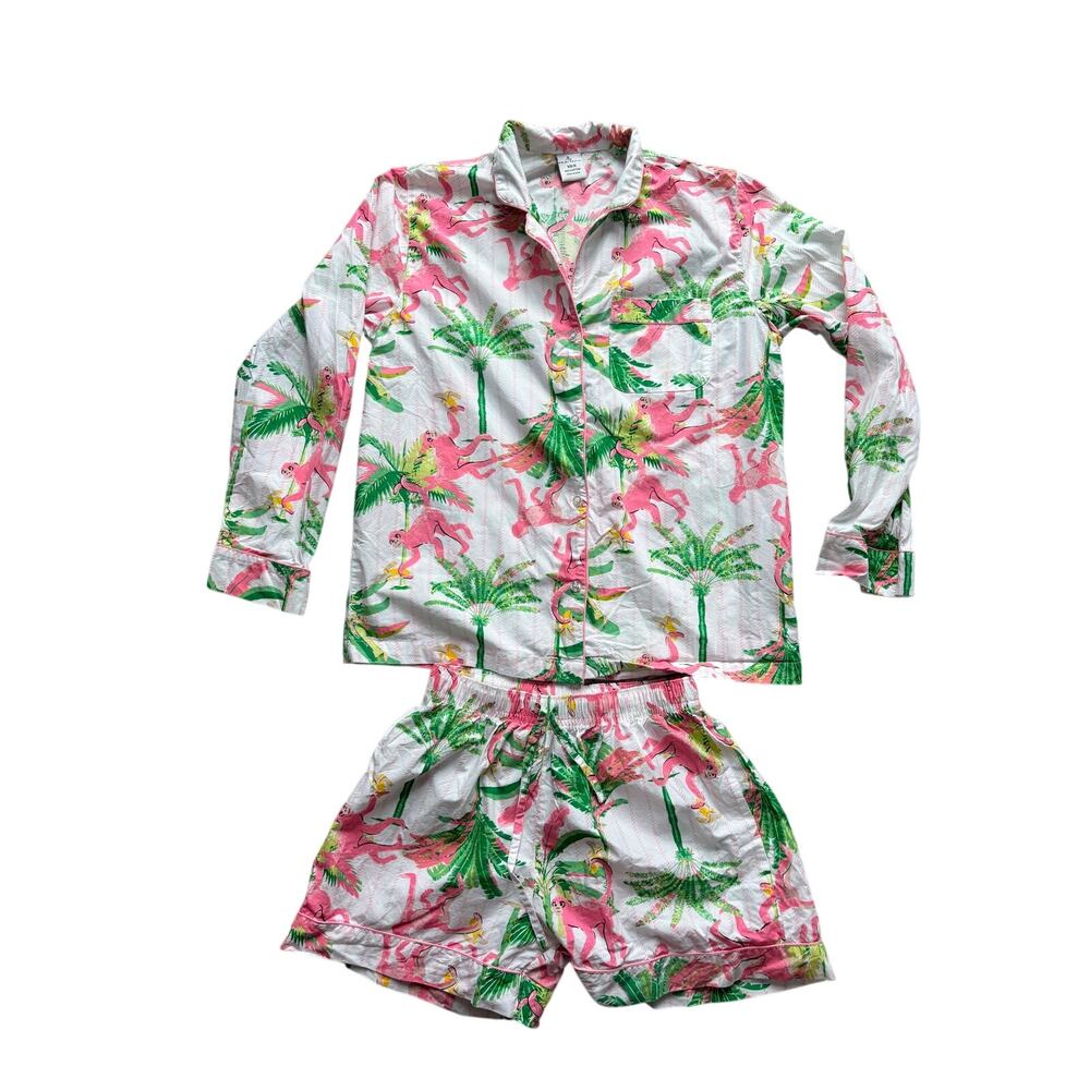 8 Oak Lane Women's XS/S Monkeys Long Sleeve Cotton Pajama Set Pink Palm Beach